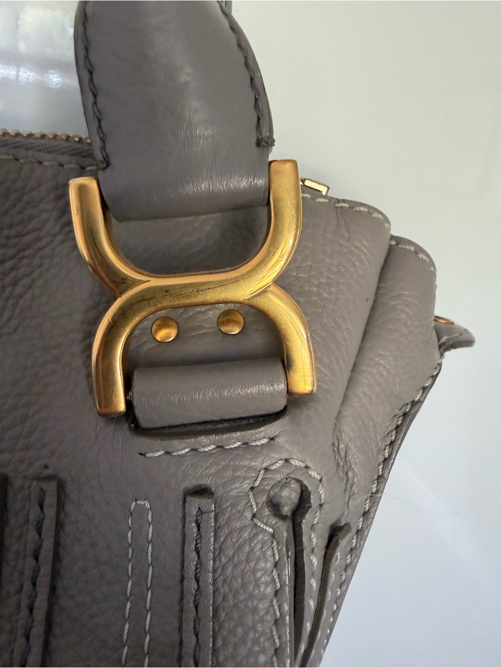Chloe Marcie Taupe Pebbled Leather Satchel with Gold Hardware - Picture 5 of 16